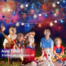 4th of July Decorations 9.85FT Red White and Blue Star String Lights Pom Pom Star Lights Battery Operated with Timer Fairy Lights for Independence Day Memorial Patriotic Fourth of July Decor for Home by CozyNest Decor
