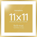 Homeforia 11x11 Picture Frame Gold, High End Metal 11 by 11 Square Frames with Mat 9 x 9 Photo, 11by11 Thin Poster Frame Matted to 9x9 inch Art, Wall Hanging Frames, Tempered Glass, Wall Kit, Set of 1 by CozyNest Decor