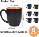 16 OZ Stoneware Coffee Mug Set of 6, Black Ceramic Mug with Different Color Inside, Colorful Porcelain Mug with Handle for Latte Espresso Cappuccino by CozyNest Decor
