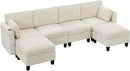 110" Modular Sectional Sofa, Convertible Sleeper Sofa Couch Bed with Adjustable Backrest, U-Shaped Chenille Cloud Couch with Ottoman Storage, Deep Seat Couches for Living Room,Beige by CozyNest Decor