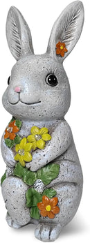 Solar Easter Rabbit Statue - Rock-Like Design with Flower Lamp Beads Woman Gifts Resin Easter Bunny Sculpture for Indoor and Outdoor Statue Decor, Garden Decoration by GreenHaven Gardens