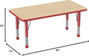 FDP Rectangle Activity School and Kids Classroom Table (24 x 48 inch), Toddler Legs, Adjustable Height 15-24 inches - Maple Top and Red Edge by CozyNest Decor