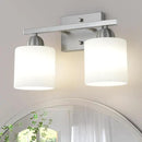 Stainless Steel Milk Glass Vanity Lights for Bathroom, 2 Light Brushed Nickel Bathroom Light Fixtures Over Mirror, Ceramic E26 Sockets Wall Mounted by CozyNest Decor