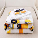 NTBED 4 Pieces Construction Toddler Bedding Set for Baby Boys, Truck Vehicles Excavator Cars Printed, Includes Comforter, Flat Sheet, Fitted Sheet and Pillowcase,White by TinyTreasures Baby Boutique