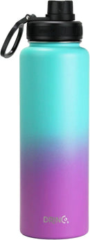 DRINCO Stainless Steel Water Bottle Spout Lid Vacuum Insulated Double Wall Water Bottle Wide Mouth (40oz 32oz 22oz 18oz 14oz) Leak Proof Keep Cold Sport Camping Hiking (40 oz, 40oz Ombre Fuchsia Teal) by CozyNest Decor