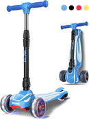LOL-FUN Toddler Scooter for Kids Ages 3-12 Years Old Boy Girl with 3 Wheel LED Lights, Extra-Wide Childrens Foldable Kick Scooter Kids Ages 3-5 with 4 Adjustable Height and Lean-to-Steer by TinyTreasures Baby Boutique