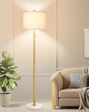【Upgraded】Dimmable Gold Floor Lamps for Living Room, 11W LED Bulb Included, Modern Standing Lamp with Marble Base, Tall Pole Light with White Linen Shade for Bedroom Reading Office Corner Nursery by CozyNest Decor