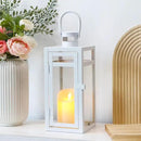 TRIROCKS Stainless Steel Decorative Lantern 12'' High Metal Candle Holder with Clear Glass Panels Perfect for Home Decor Living Room Parties Events Tabletop Indoor Outdoor (White) by CozyNest Decor
