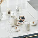 Ceramic Bathroom Canister Set with Coordinating Small Vanity Tray Qtip Holder Dispenser for Cotton Ball,Swab,Pads, Floss, Bathroom Storage Jars with Lids Pearl White by CozyNest Decor