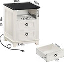 18" Farmhouse Night Stands Set of 2 with Charging Station, 2 & 3 Drawers End Table Dresser for Bedroom, White Wooden Nightstand, Bed Side Table with Open Shelf, Bedside Cabinet for Living Room by CozyNest Decor