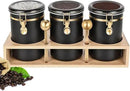 Yangbaga 304 Stainless Steel Coffee Canisters for Ground Coffee,3 x 63 OZ Coffee Container with Shelf Coffee Bean Storage, Food Storage Jar with Gold Airtight Locking Clamp and Spoon for Kitchen by CozyNest Decor