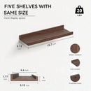 RICHER HOUSE 5 Set Floating Shelves for Wall Decor, Wall Mounted Book Shelf, Nursery Shelves Picture Ledge Shelf with Lip for Wall Storage, Bedroom, Living Room, Bathroom - Walnut by CozyNest Decor