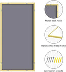 30x55In Gold Bathroom Mirror for Wall, Brushed Gold Rectangle Mirrors with Metal Frame, Bathroom Rectangular Mirror Modern Wall Mirror for Bedroom Living Room, Hangs Horizontal or Vertical by CozyNest Decor
