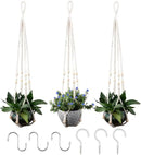 RIFNY Macrame Plant Hanger for 5 to 10 Inch Plant Pots, 35 Inch Indoor Handmade Woven Rope Hanger Kits with Hooks and Wood Beads, Hanging Planter Basket Holder for Boho Home Decor (White, 3 Pack) by GreenHaven Gardens