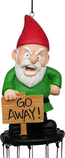 Funny Gnome Wind Chime for Garden or Porch – Peeved Garden Gnome Holding 'Go Away' Sign – Outdoor Yard Décor with Stainless Steel Tubes & Resin Mushroom Strikers – Hilarious Gift Idea by CozyNest Decor
