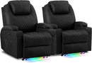 AHMED Power Recliner Chair with Vibration Massage & Heat for Adults, Faux Leather Home Theater Seating with Cup Holders/LED Lights/USB Ports/Side Pockets for Living Room, Black by CozyNest Decor
