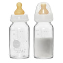 HEVEA Standard Neck Glass Baby Bottles - Natural Rubber Slow Flow Nipples - Anti Colic Baby Bottles for Breastfeeding Babies - Newborn 0+ Months - BPA-Free, Two-Pack (4 Oz) by TinyTreasures Baby Boutique