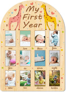 ORIGACH My First Year Baby Growth Photo Display Wood Board - 12 Months Newborn Milestones Photo Board - Neutral Baby Keepsake Frame 1st Birthday Party Nursery Decor New Mom Gift - Giraffe by TinyTreasures Baby Boutique