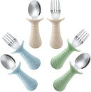 PandaEar Baby Toddler Fork and Spoon Utensil Set, 6 Pack Silicone Stainless Steel Silverware Spoon Fork for Babies Toddler, BPA Free with Silicone Holding Anti-Choke Design (Green Blue Brown) by TinyTreasures Baby Boutique