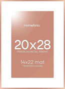 Homeforia 20x28 Frame Rose Gold, High End Metal 20x28 Poster Frames with Mat 14x22 inch Photo, 20 x 28 Rose Gold Picture Frame Matted to 14 by 22 Print, 28x20 Frame, Tempered Glass, Wall Kit, Set of 1 by CozyNest Decor