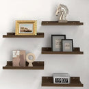 RICHER HOUSE 5 Set Floating Shelves for Wall Decor, Wall Mounted Book Shelf, Nursery Shelves Picture Ledge Shelf with Lip for Wall Storage, Bedroom, Living Room, Bathroom - Walnut by CozyNest Decor
