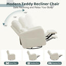 Swivel Rocker Recliner, Oversized Boucle Glider Recliner Nursery, Manual Swivel Rocking Reclining Chairs with Removable Cushion and Lumbar Support for Nursery Living Room Bedroom, Teddy White by TinyTreasures Baby Boutique