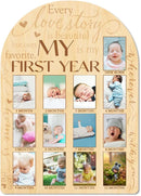 ORIGACH My First Year Baby Growth Photo Display Wood Board - 12 Months Newborn Milestones Photo Board - Neutral Baby Keepsake Board 1st Birthday Party Nursery Decor New Mom Gift - Sentiment Words by TinyTreasures Baby Boutique