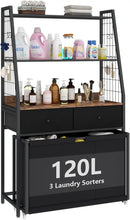 Laundry Hamper Laundry Basket with 3 Section Pull-Out Rolling Bags & 2-Tier Storage Shelf, Laundry Sorter for Organization and Storage with 2 Drawers for Laundry Room, Bathroom by CozyNest Decor