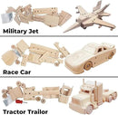 Kraftic Woodworking Building Kit for Kids and Adults, 3 Educational DIY Carpentry Construction Wood Model Kit Toy Projects for Boys and Girls - Build a Wooden Military Jet Race Car and Tractor Trailer by GreenHaven Gardens