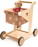 Asweets 2 in 1 Wooden Baby Walker Push and Pull Doll Stroller, Shopping Cart Learning Walker for Boys and Girls, Sit Stand Learning Toddler Toy (Brown) by TinyTreasures Baby Boutique