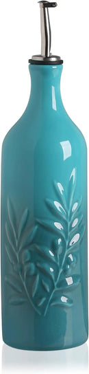 Sweejar Large Ceramic Olive Oil Dispenser Bottle, 24 Oz Relief Opaque Oil Cruet Protects Liquids, Set of 1 (Gradient Blue) by CozyNest Decor