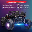 2 Seaters 24V Ride on UTV with Remote Control,10AH Battery, 400W Powerful Motors with 17" EVA Wheels, 20.5“ Seat Width Electric Ride Toy with Metal Suspension,LED Lights,Music,Horn (Black) by TinyTreasures Baby Boutique