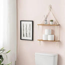 Mkono Macrame Hanging Shelf Boho Wall Decor 2 Tier Handmade Cotton Rope Rustic Wood Floating Shelves Display Photos Plants Hanging Storage Shelving for Living Room Nursery Bathroom Bedroom by CozyNest Decor