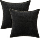 MIULEE Pack of 2 Couch Throw Pillow Covers 16x16 Inch Black Farmhouse Decorative Pillow Covers with Stitched Edge Soft Chenille Solid Dyed Spring Pillow Covers for Sofa Bed Living Room by CozyNest Decor