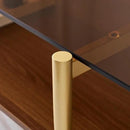 Rectangle Coffee Table, Mid-Century Modern Design, L41 W21 x H17, for Living Room, 2-Tier Structure, Amber Glass Top and Walnut MDF Shelf, Sleek Conical Metal Legs with Gold Finish by CozyNest Decor