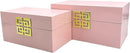 Galt International Storage Box Set Decorative Storage Box w/Hinged Lid Classic Design Wood Decor Boxes with Geometric Clasp Storage for Bedroom & Home - Set of 2 (Pink & Gold) by CozyNest Decor