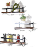Floating Shelves Rustic Wood Wall Mounted Shelf Practical Metal Fence Design Ideal for Bedroom, Bathroom, Kitchen Set of 3(Brown) by CozyNest Decor