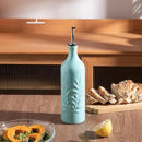 Sweejar Ceramic Olive Oil Dispenser Bottle, 24 Oz Relief Design EVOO Oil and Vinegar Dispensing Bottle with Spout for Kitchen, Set of 1 (Turquoise) by CozyNest Decor