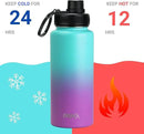 DRINCO Stainless Steel Water Bottle Spout Lid Vacuum Insulated Double Wall Water Bottle Wide Mouth (40oz 32oz 22oz 18oz 14oz) Leak Proof Keeps Cold or Hot (32 oz, 32oz Ombre Fuchsia Teal) by CozyNest Decor