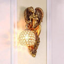 LITFAD Antique Spherical Sconce Light Decorated Bedside Lamp Clear Crystal 1 Light in Gold Wall Light Angel Wall Lamp for Bedroom Living Room Hotel - Left