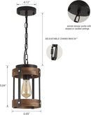 2 Pack Rustic Farmhouse Wood Pendant Light Fixture One-Light Adjustable Chain Oak Wood and Metal Drum Cage Small Pendant Lighting for Kitchen Island Sink Hallway Farmhouse Bathroom Bar, Black by CozyNest Decor