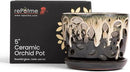 rePotme 5 inch Floral Cutout Ceramic Orchid Pot (Honey Cream Over Coffee) by GreenHaven Gardens