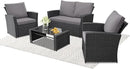 4 Piece Outdoor Patio Furniture Set,Wicker Conversation Sets Outdoor Sectional Patio Sofa Couch with Cushions & Coffee Table for Outside, Garden, Balcony, Porch,Black/Grey by GreenHaven Gardens