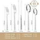 KINGSTONE 60 Piece Hammered Silverware Set, 18/10 Stainless Steel Flatware Set for 12, Cutlery Set for Home, Party, Wedding, Mirror Polished Dishwasher Safe by CozyNest Decor