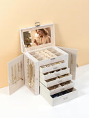 BOOVO Jewelry Box For women, 6 Layer Large Jewelry Organizer With Mirror, Multi-Function Storage Box With Lock, Accessory Holder With 5 Drawers, For Earrings Necklace Ring Bracelet (Pearl White) by TinyTreasures Baby Boutique
