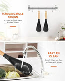 Cooking Spoon for Nonstick Cookwares, Great for Cooking and Serving Sturdy BPA-Free Matte Silicone, Wood Handle Spoon for Mixing, Scoop, and Scrape (2 Pack of Black, 11.4 inch) by CozyNest Decor