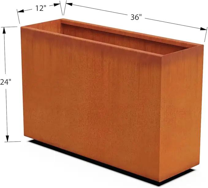 Large Rectangular Planter for Outdoor Plants – 36x12x24 Corten Steel Planter Box | Tall Metal Design for Privacy | Heavy Duty, Made in USA, photo 5 of 7