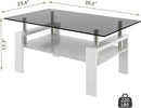 Glass Coffee Table Rectangle Living Room Center Table, with Gray Tempered Glass Tabletop and White MDF Layer,for Living Room and Office, Gray+White by CozyNest Decor