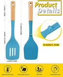 Pack of 2 Large Silicone Spatula, Heat Resistant Solid Turner, Non Stick Slotted Spatulas with Wooden Handle, Ideal Kitchen Utensils for Flipping, Pancakes, Eggs, Fish(BLUE) by CozyNest Decor
