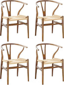 Wishbone Chair Natural Solid Wood Dining Chair/Hans Vegner Y Chair Rattan and Wood Accent Armrest Chairs Set of 4(Ash Wood - Walnut) by CozyNest Decor